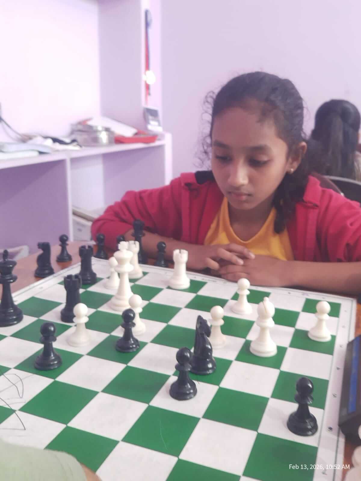 Chess pieces on a board during gameplay